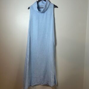 Francesca Bettini Light Blue Linen Cowl Neck Tank Maxi Dress Made inItaly Size S